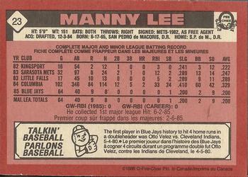 1986 O-Pee-Chee #23 Manny Lee Back