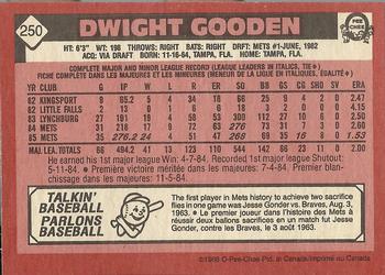 1986 O-Pee-Chee #250 Dwight Gooden Back