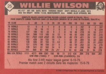 1986 O-Pee-Chee #25 Willie Wilson Back