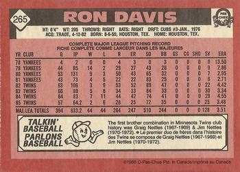 1986 O-Pee-Chee #265 Ron Davis Back