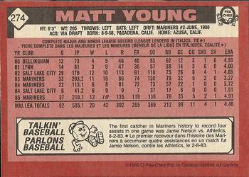 1986 O-Pee-Chee #274 Matt Young Back