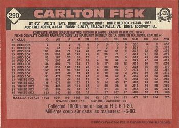 1986 O-Pee-Chee #290 Carlton Fisk Back