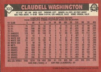 1986 O-Pee-Chee #303 Claudell Washington Back
