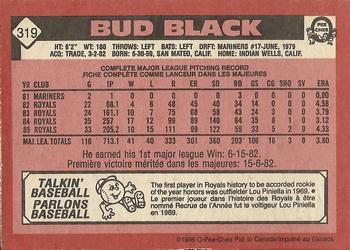 1986 O-Pee-Chee #319 Bud Black Back