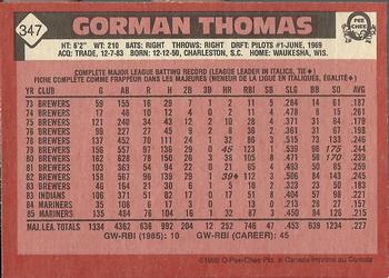 1986 O-Pee-Chee #347 Gorman Thomas Back