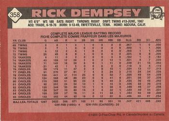 1986 O-Pee-Chee #358 Rick Dempsey Back