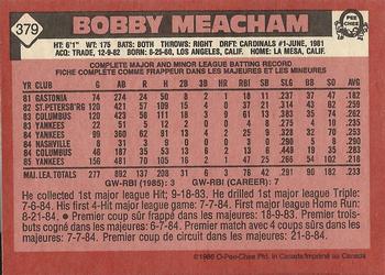 1986 O-Pee-Chee #379 Bobby Meacham Back