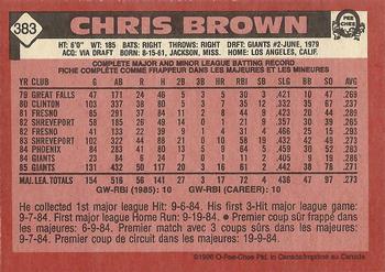 1986 O-Pee-Chee #383 Chris Brown Back