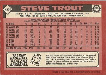 1986 O-Pee-Chee #384 Steve Trout Back
