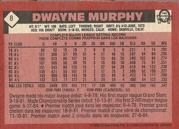 1986 O-Pee-Chee #8 Dwayne Murphy Back