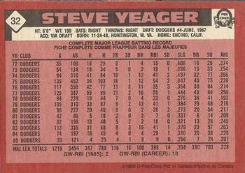 1986 O-Pee-Chee #32 Steve Yeager Back