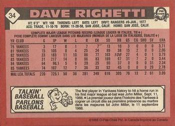 1986 O-Pee-Chee #34 Dave Righetti Back
