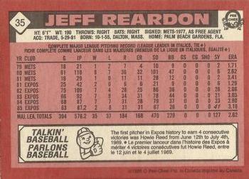 1986 O-Pee-Chee #35 Jeff Reardon Back