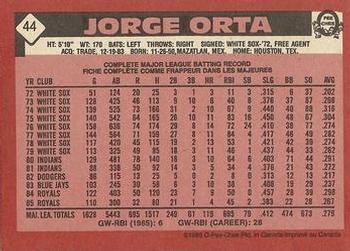 1986 O-Pee-Chee #44 Jorge Orta Back