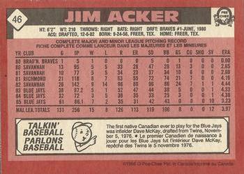 1986 O-Pee-Chee #46 Jim Acker Back