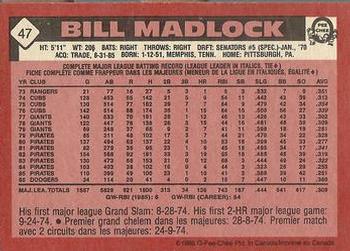 1986 O-Pee-Chee #47 Bill Madlock Back