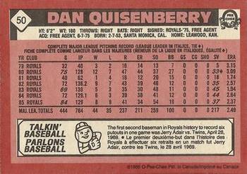 1986 O-Pee-Chee #50 Dan Quisenberry Back