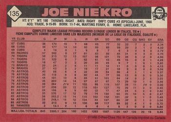 1986 O-Pee-Chee #135 Joe Niekro Back