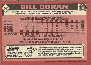 1986 O-Pee-Chee #57 Bill Doran Back