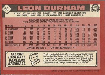 1986 O-Pee-Chee #58 Leon Durham Back
