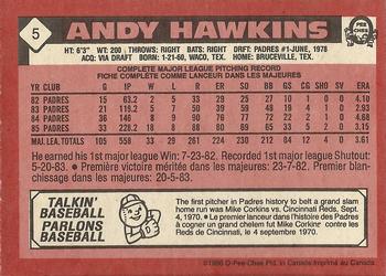 1986 O-Pee-Chee #5 Andy Hawkins Back