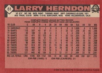 1986 O-Pee-Chee #61 Larry Herndon Back