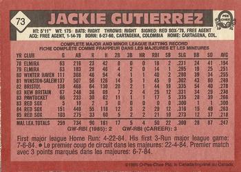 1986 O-Pee-Chee #73 Jackie Gutierrez Back