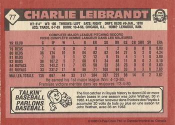 1986 O-Pee-Chee #77 Charlie Leibrandt Back