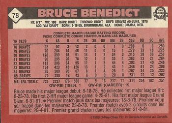 1986 O-Pee-Chee #78 Bruce Benedict Back