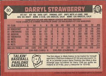 1986 O-Pee-Chee #80 Darryl Strawberry Back