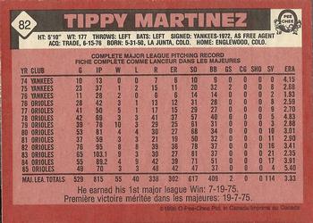 1986 O-Pee-Chee #82 Tippy Martinez Back