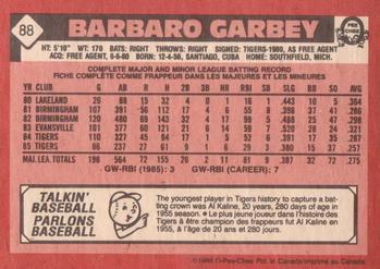 1986 O-Pee-Chee #88 Barbaro Garbey Back