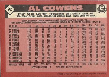 1986 O-Pee-Chee #92 Al Cowens Back