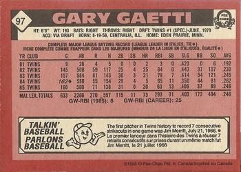 1986 O-Pee-Chee #97 Gary Gaetti Back