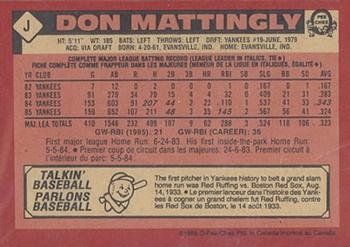 1986 O-Pee-Chee - Wax Box Bottom Panels Singles #J Don Mattingly Back