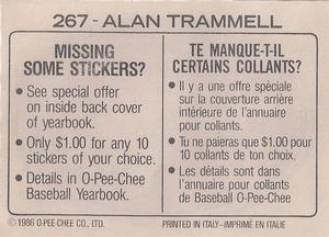 1986 O-Pee-Chee Stickers #267 Alan Trammell Back