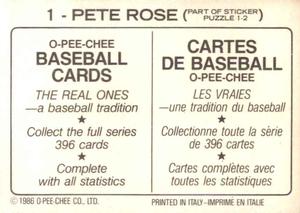 1986 O-Pee-Chee Stickers #1 Pete Rose Back