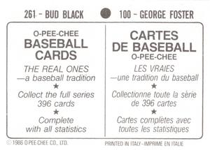 1986 O-Pee-Chee Stickers #100 / 261 George Foster / Bud Black Back
