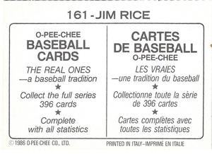 1986 O-Pee-Chee Stickers #161 Jim Rice Back