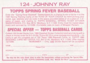 1986 Topps Stickers #124 Johnny Ray Back