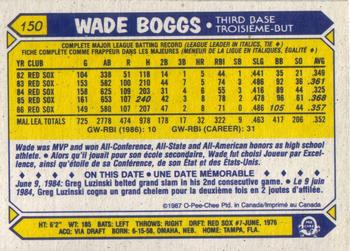 1987 O-Pee-Chee #150 Wade Boggs Back