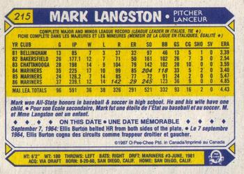 1987 O-Pee-Chee #215 Mark Langston Back