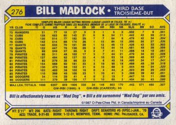 1987 O-Pee-Chee #276 Bill Madlock Back