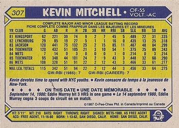 1987 O-Pee-Chee #307 Kevin Mitchell Back