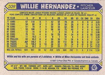 1987 O-Pee-Chee #339 Willie Hernandez Back