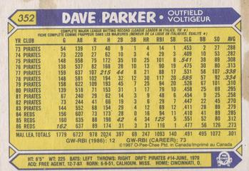 1987 O-Pee-Chee #352 Dave Parker Back