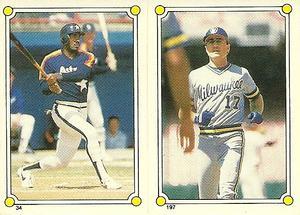1987 O-Pee-Chee Stickers #34 / 197 Kevin Bass / Jim Gantner Front