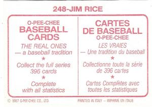 1987 O-Pee-Chee Stickers #248 Jim Rice Back