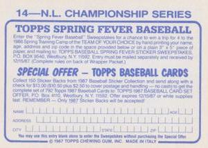 1987 Topps Stickers #14 N.L. Championship Series Back