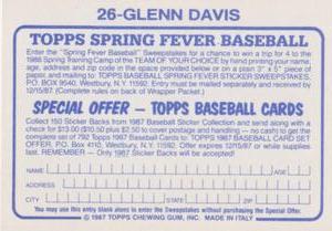 1987 Topps Stickers #26 Glenn Davis Back